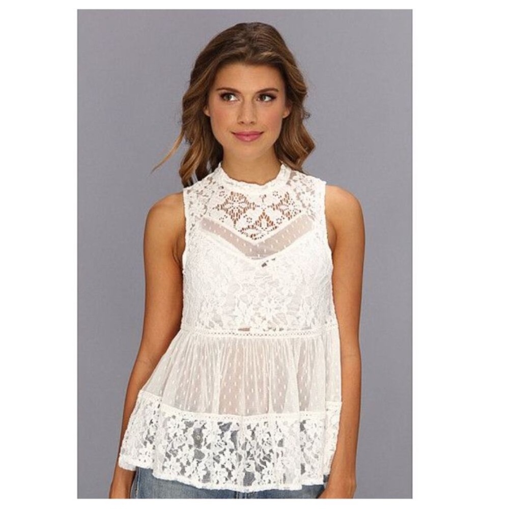 Free People White Lace Camisole with Scalloped Edges